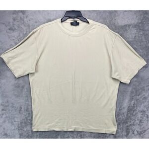 Toscano Mens Ribbed T-Shirt Large Beige Short Sleeve Pullover Crew Made in Italy